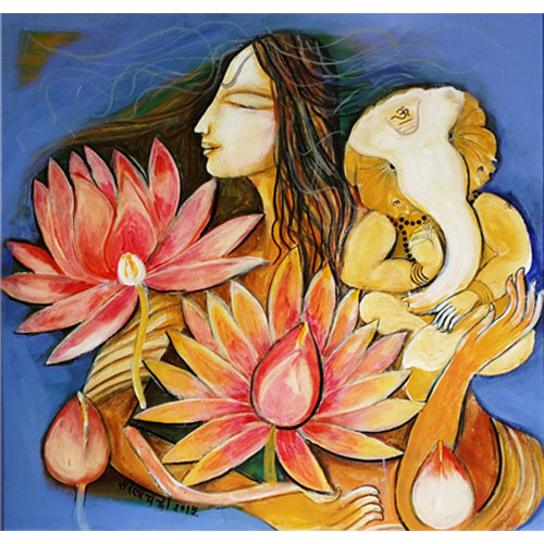 SC02 
Lakshmi and Ganesha 
Acrylic on canvas 
24 x 24 inches 
Unavailable (Can be commissioned)